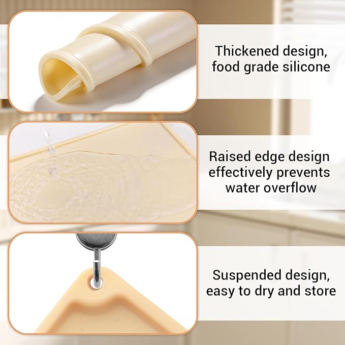 Ink-free Extra Large Silicone Pastry Mat for Healthy Baking 32 * 24Inch Large, Thickness 0.08Inch Heavy Duty Non-Slip Dough Rolling Mat, Non-Stick, Non-Slip and BPA Free Baking Mat.(Beige)