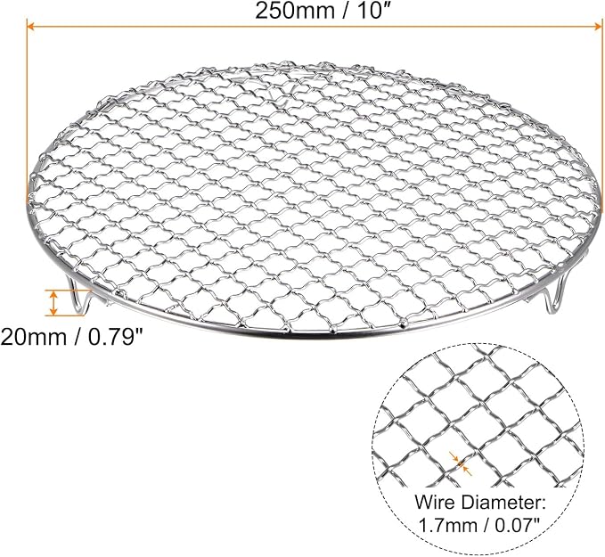 HARFINGTON Round Cooking Rack 10-inch 201 Stainless Steel Cross Wire Barbecue Grill Net with 20mm Legs for Cooking Baking Steaming BBQ