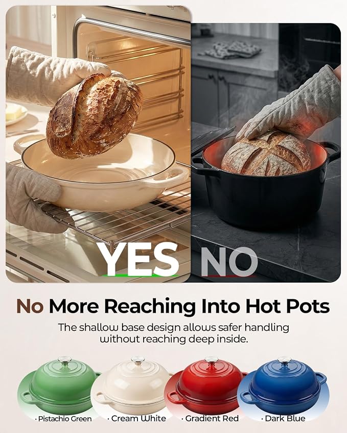 5QT Enameled Cast Iron Sourdough Bread Oven & Starter Kit, White | Tight-fitting Dome Lid Helps Retain Steam, Baking Kit Supports Proofing, Scoring & Dough Transfer, Complete Artisan Bread Set