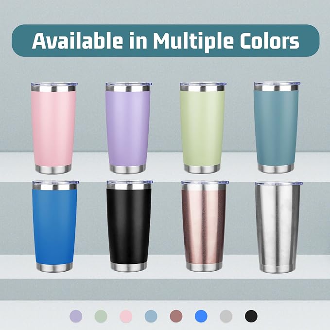 20 oz Tumbler with Lids and Straws, Stainless Steel Insulated Travel Coffee Mug, Double Wall Vacuum Insulated Tumblers, Powder Coated Coffee Tumbler for Cold & Hot Drinks (Light Purple,4pack)