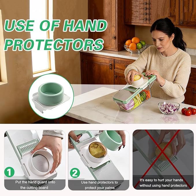 Mandoline Slicer, Vegetable Cutter with 3 Stainless Steel Blades | Hand Guard Veggie Chopper with Container & Lid, Multifunctional Kitchen Dicer for Onion, Potato, Carrot & Fruit