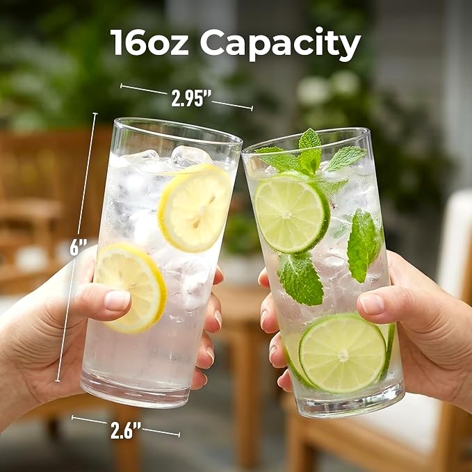 Zulay Kitchen Plastic Drinking Glasses (Set of 12) – 16oz Acrylic Shatterproof Water Cups for Home, Kitchen & Outdoors – Crystal Clear Glass Look – BPA & Lead-Free – Top-Rack Dishwasher Safe