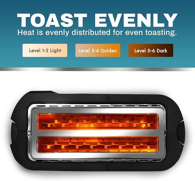Elite Gourmet ECT4400B# Long Slot 4 Slice Toaster, Countdown Timer, 6 Toast Setting, Defrost, Cancel Function, Built-in Warming Rack, Extra Wide Slots for Bagel Waffle, Stainless Steel | 6 Toast Settings, Defrost & Cancel Function, Built-In Warming Rac...