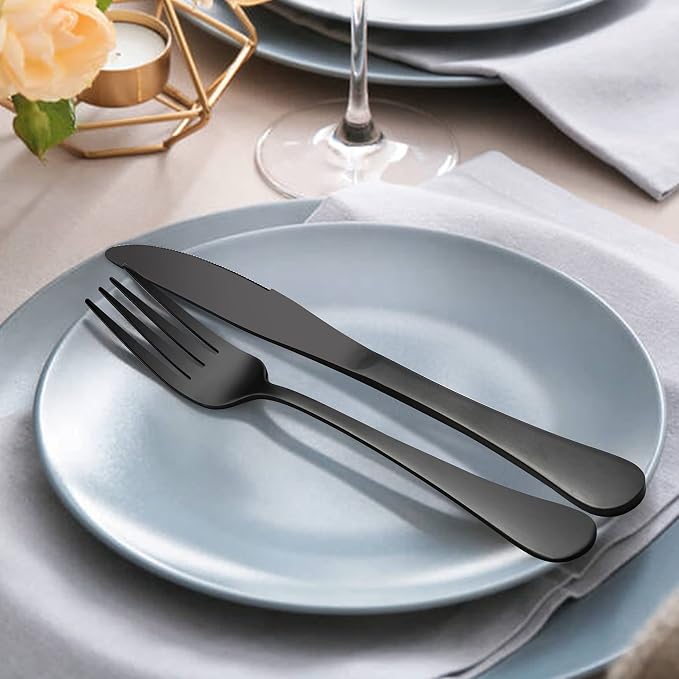 LIANYU Black Flatware Silverware Set, 40-Piece Cutlery Set for 8 | Stainless Steel Restaurant Party Tableware Eating Utensils, Mirror Finish, Dishwasher Safe