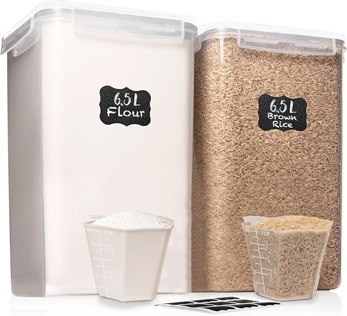 2 PC [7 Qt / 6.5L / 220 Oz] Large Food Storage Containers with Lids Airtight - BPA Free Clear Plastic Kitchen and Pantry Storage Containers for Cereal, Flour, Sugar, Rice