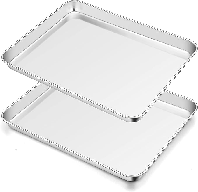 TeamFar Toaster Oven Pan, 12.5"x 9.5"x 1" Stainless Steel Baking Sheet Pan | Set of 2, Toaster Oven Tray Ovenware, Cookie Sheet for Roasting/Cooking, Non-toxic & Healthy, Easy Clean & Dishwasher Safe