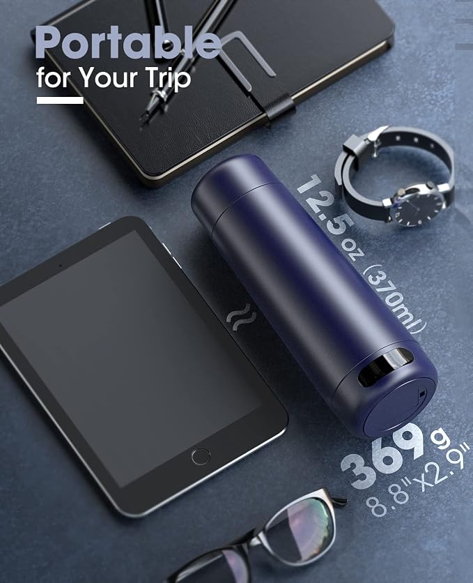 Nicewell Portable Electric Kettle for Travel Global Use 110-240V | Dual Voltage, 316 Stainless Steel, 6 Temp Presets, LCD Display, 370ML, Fast Boil, Auto Shut-Off, Keep Warm, Lightweight