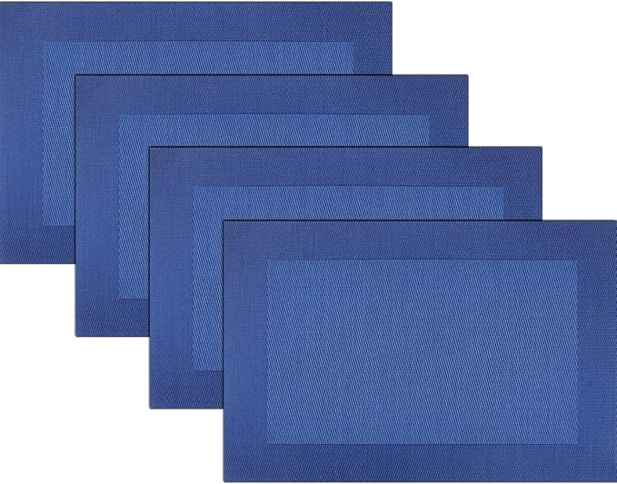 Vinyl Placemats Heat-Resistant Table Mats Washable Easy Clean Plastic Placemats for Dining Table Set of 4 (Blue)