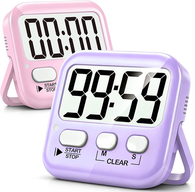 2 Pack Digital Timer for Kids Classroom Kitchen Timers for Cooking | w/ Battery, Easy to View, Alarm, Mute Mode, Count Down/Up, Magnetic, Kickstand, Hanging, Classroom Timer for Teacher Supplies