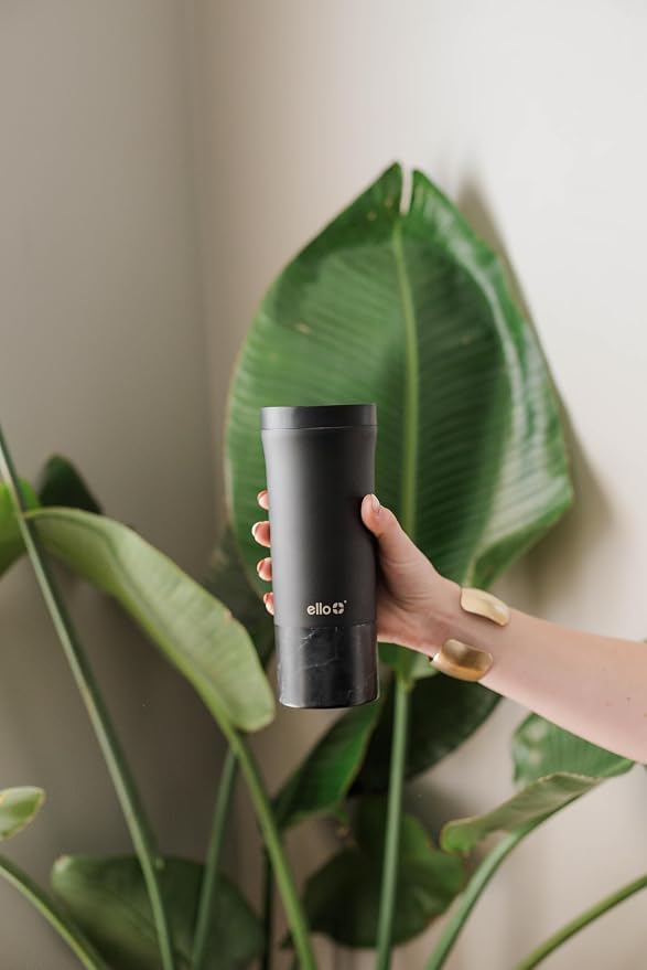 Ello Miri 16oz Insulated Stainless Steel Travel Mug with Slider Lid, Black Marble