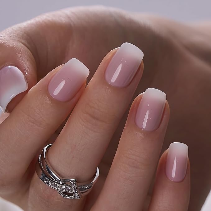 CurvLife Short Square Chrome Press On Nails, Blush Mirror Hot Pink | 32PCS, 16 Sizes, Salon-Quality Natural Fake Nails, Curved Fit, 7-14 Day Glue-On Wear, Reusable Stick-On Nails, Press-On Kit