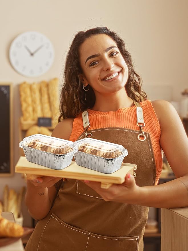NEEBAKE 110 Pack 6x3.5x2 Disposable Aluminum Loaf Pans with Lids - 1 Lb Mini Loaf Pans, Small Aluminum Tin Foil Baking Pan, Food Containers for Baking, Cakes, Bread, Meat, Loaves