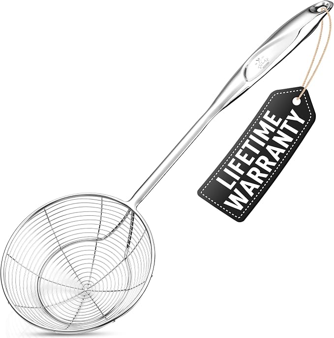 Zulay Kitchen Stainless Steel Skimmer Strainer Ladle | 15” Large Straining Spoon for Frying, Boiling & Blanching - Durable, Rust-Resistant & Heat-Proof Kitchen Tool