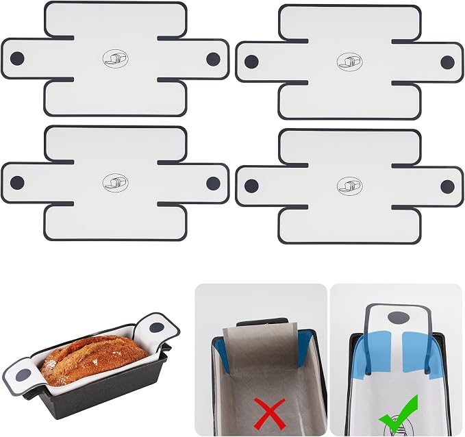 NiHome Silicone Bread Sling 4 Pack, Nonstick Reusable Loaf Pan Liner, White | Eco-Friendly Fits 9x5, 9.5x5, 10x5 Inch Bakeware, Dishwasher Safe, Clever Folded Corners Prevent Batter Leakage