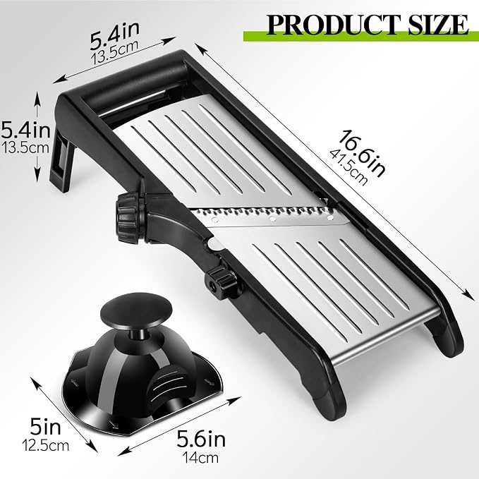 Mandoline Slicer for Kitchen, Adjustable Stainless Steel Food Slicer | Vegetable Chopper Onion Waffle French Fry Cutter Potato Chip Julienne Slicer with Safety Gloves & Cleanning Brush