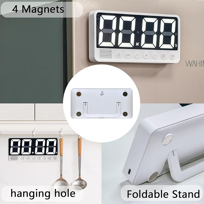 Digital Kitchen Timer - 7.1” Extra Large Display LED Countdown Timer | Rechargeable Magnetic Back, 6 Alarms 4 Levels Volume, 3Memory Presets, Max 99Hrs, On/Off, Automatic Off for Classroom Kitchen