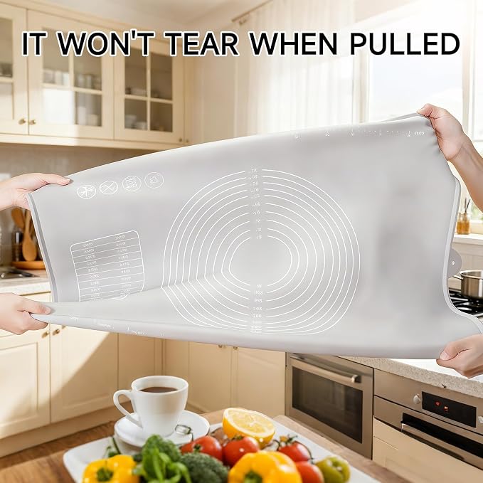 LCOCWMYS Silicone Pastry Mat, 31" x 24" Dough Rolling Mat with Raised Lip | Non‑Stick Countertop Mat for Kneading Dough, Bread, Cookies, Pizza, Fondant, Pasta, Easy‑Clean Kitchen Accessory