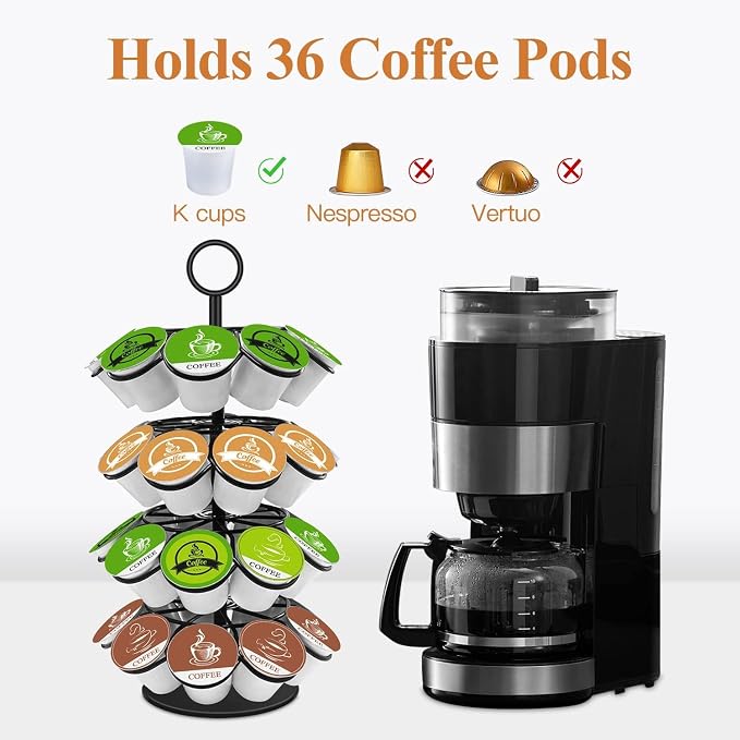 KIMIUP Coffee Pod Holder, K Cup Organizer Compatible with K-Cups(36 Pods) | Kitchen Detachable Coffee Pod Organizer for Countertop, Spins 360-Degrees