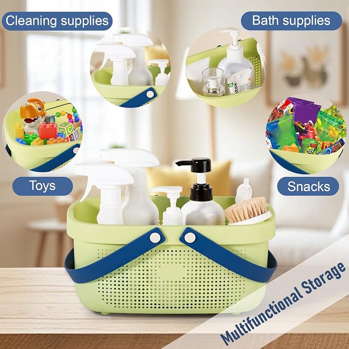 Portable Shower Caddy Basket with Handles Plastic Storage Basket ‌Yellow | Sturdy Drainage Large Capacity Organizer Basket with Silicone Handles for Bathroom Kitchen Bedroom College Dorm Essentials