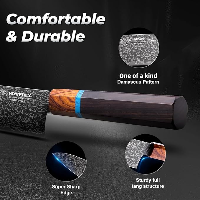 Damascus Chef Knife, 8 Inch 67-Layer Japanese Kitchen Knives Sharp High Carbon Stainless Steel with Ergonomic Pakkawood Handles, Elegant Gift Box Packaging for Home and Kitchen Birthday Dad Mom Gift