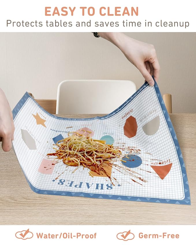 Babebay Disposable Placemats for Baby, 40 Pack Sticky Toddler Placemat for Restaurants, Dining Table, Party, Travel, 12" x 18" with 4 Designs