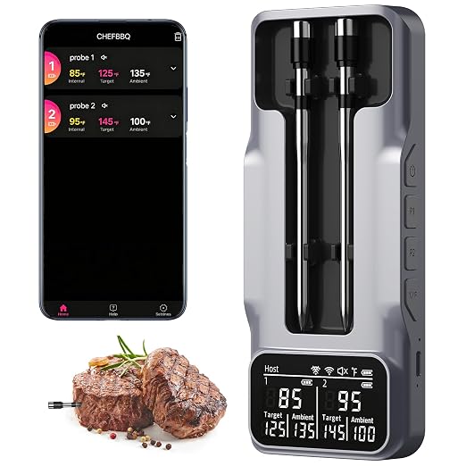 Wireless Meat Thermometer Digital - 800FT Bluetooth Food Thermometer for Cooking, NIST Certified Accuracy, Standalone Base Dual Probes for Grill BBQ Oven Smoker
