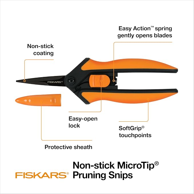 Fiskars 6" Non-Stick Pruning Snips, Resin-Resistant Garden Scissors, 2-Pack