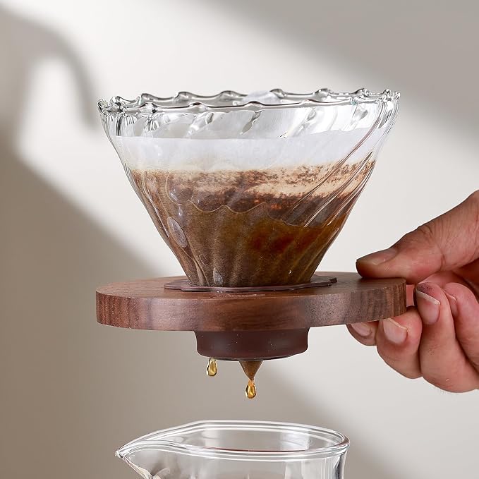 Bincoo Pour Over Coffee Maker&Dripper, Style Cone Filter + 600ml Glass Coffee Server, Manual Coffee Brewer Set, Reusable Coffee Filter Holder, Great Gift for Coffee Enthusiasts