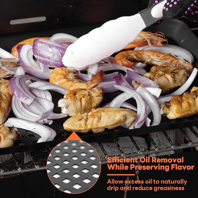 2PCS Grill pan, BBQ Grill Topper for Outdoor Grill with Hole, Non-stick enamel coating, suitable for picnicking, camping, yard (2 pieces)