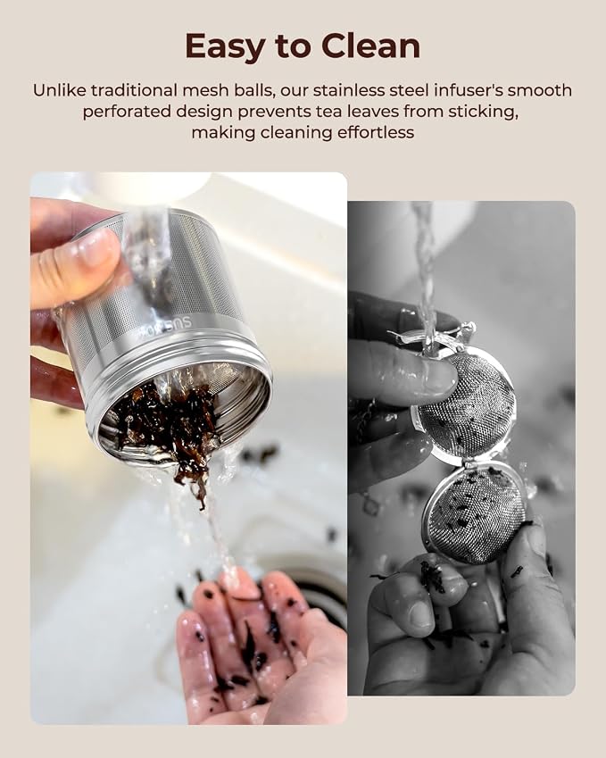 2 Pack Extra Large Tea Infuser for Loose Leaf Tea & Spice Ball | 304 Stainless Steel Fine Mesh Tea Strainer Ball, Threaded Lid, Chain Hook, Loose Leaf Tea Steeper for Black, Herb, Iced Tea