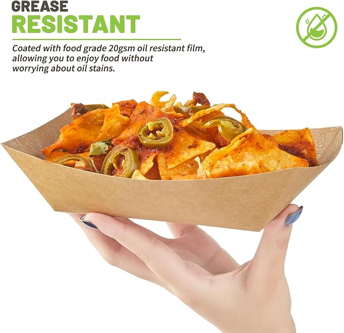 ZORRITA Paper Food Trays, 3 Lb, 50 Pack | Disposable, Kraft Paper, Nacho Trays, Food Boats, Taco Holders, Party Serving Baskets, For Hot Dogs Snacks Tacos Fries
