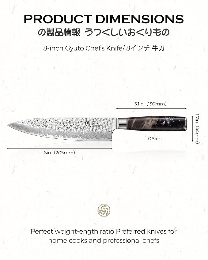 Japanese Chef Knife, 67-Layer Damascus Steel 8 Inch Kitchen Knife with AUS-10 Core, Professional Hand Forged Gyuto Knife with Gift Box, Ergonomic Handle, Ideal Valentine's Day Gifts for Men Women