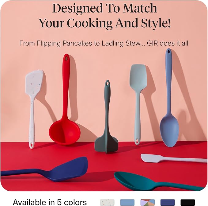 GIR: Get It Right 5-Piece Silicone Ultimate Kitchen Utensils Set - Ladle, Spatula, Flip, Spoon & Spoonula - Non-Toxic Cooking Utensils for Nonstick Cookware, Cooking and Baking - Madrid