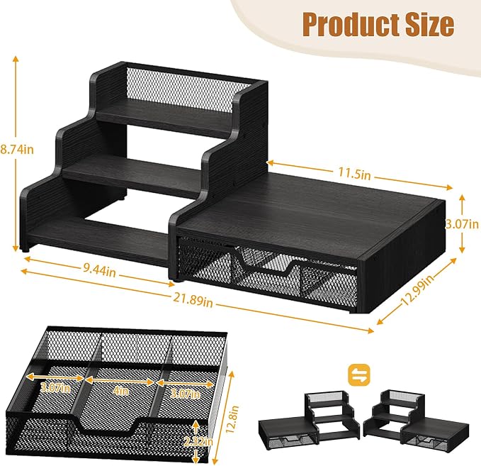 Coffee Station Organizer, 28-Pod K-Cup Holder, Coffee Bar Organizer Black | Coffee Pod Holder Drawer for Countertop,3-Tier Coffee Pod Organizer Stores Pods, Syrups, Cups & Coffee Accessories