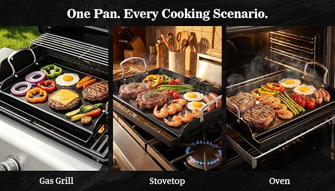 Nonstick Nanoceramic Griddle Plate, Pre-Seasoned Heavy-Duty Flat Top Insert, Universal Outdoor Cooking Griddle for Gas Grill/Charcoal/Gas Stove, Camping, Tailgating, Parties & Backyard BBQ, 17"x13"