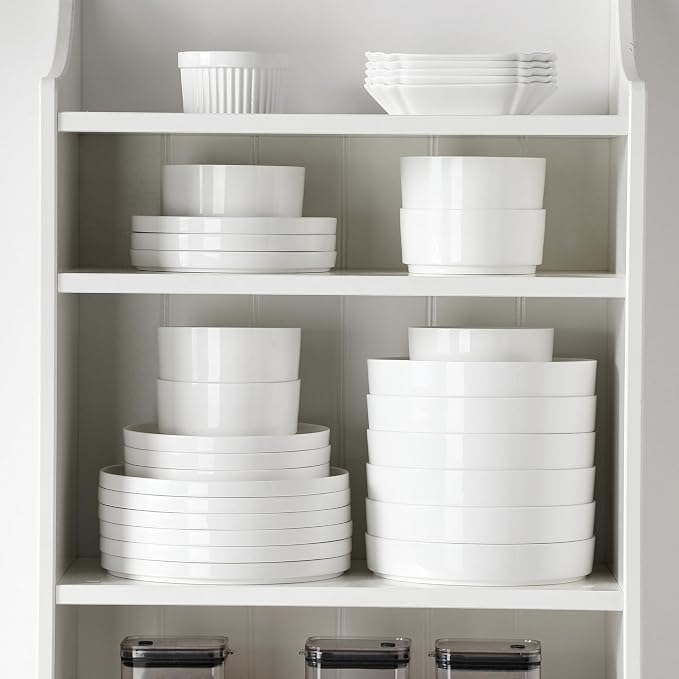 MALACASA 24 Pieces Porcelain Dinnerware Set, Modern White Dish Set for 6, Premium Serving Plates and Bowls Sets, Chip and Scratch Resistant Dishware Sets Kitchen Dishes Dining Ware Set, Series LEAH