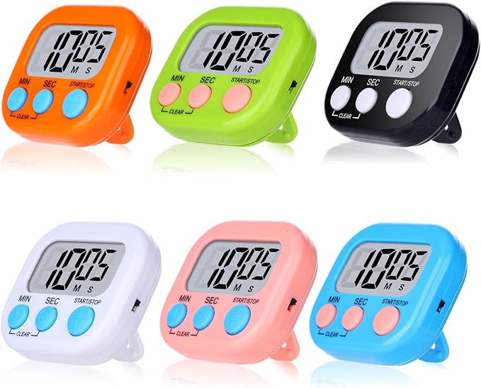 Mwellewm Kitchen Timer 6 Packs Digital Timers for Classroom Small Magnetic Countdown Stopwatch for Cooking Mini Loud Alarm Stop for Kitchen Study Work Baking Sports Games Timer Clock