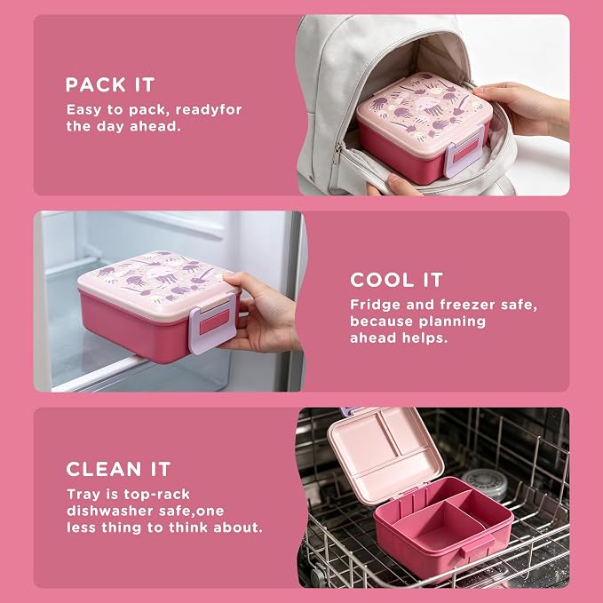 JXXM Bento Lunch Box for Kids with 8oz Soup Thermo,Leak-Proof Lunch Containers with 5 Compartment,Thermo Food Jar Food Containers for School (Pink-Jellyfish)