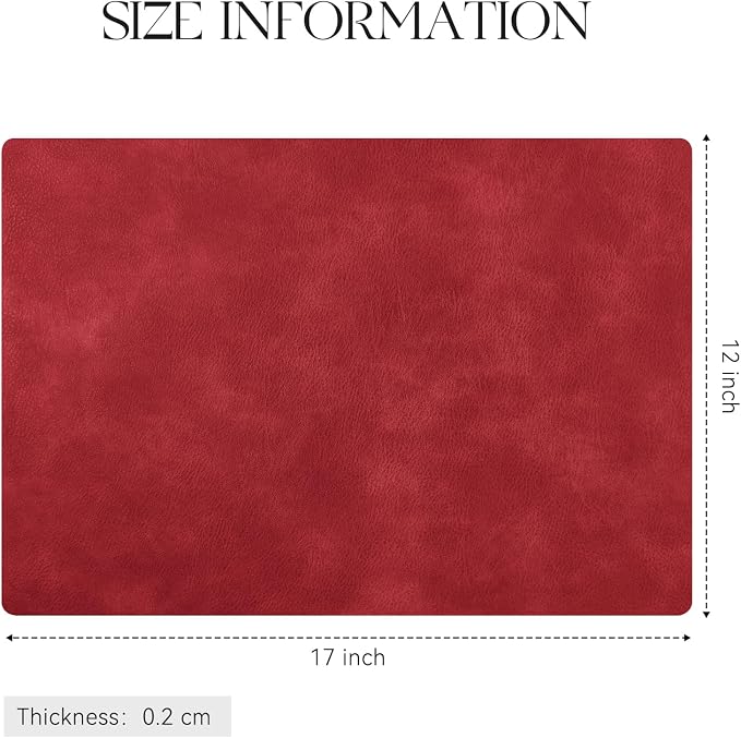 MOSAYT Vinyl Placemats Set of 8-12 X 17 Inch - Faux Leather 100% Waterproof Oil-Proof Wipeable PU Place Mats, Heat Resistant Reversible Table Mats for Kitchen, Dining, Outdoor, Red
