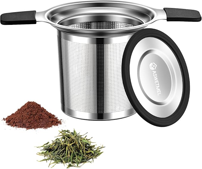 Large Tea Infuser Strainers, Stainless Steel, 1PC | Loose Leaf Tea Strainer Stepper, Heat Proof Double Handles, Extra Fine Mesh Ball Infusers, Diffuser Holder Filter for Mugs