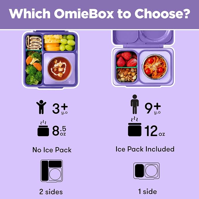 Omie OmieBox Kids Insulated Leakproof Bento Lunch Box with Food Jar (Purple Plum)