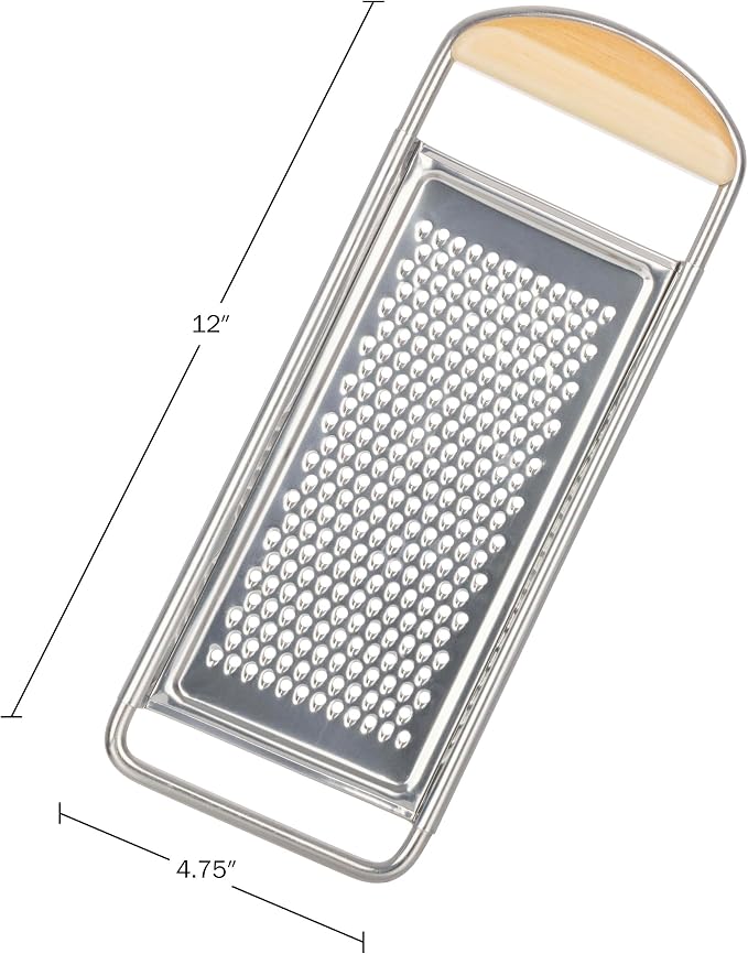 Kings County Tools Cheese Grater Handheld, Italian Made Kitchen Gadgets | Stainless Steel Flat Food Grater with Cherrywood Handle - Fine Shredder Kitchen for Hard Cheese, Spices, and Zesting