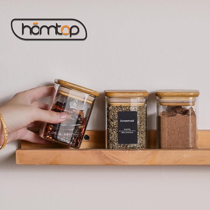 Kitchen Glass Spice Jars 10 Pcs 7 Oz with 275 Labels | Seasoning Empty Containers with Bamboo Lids