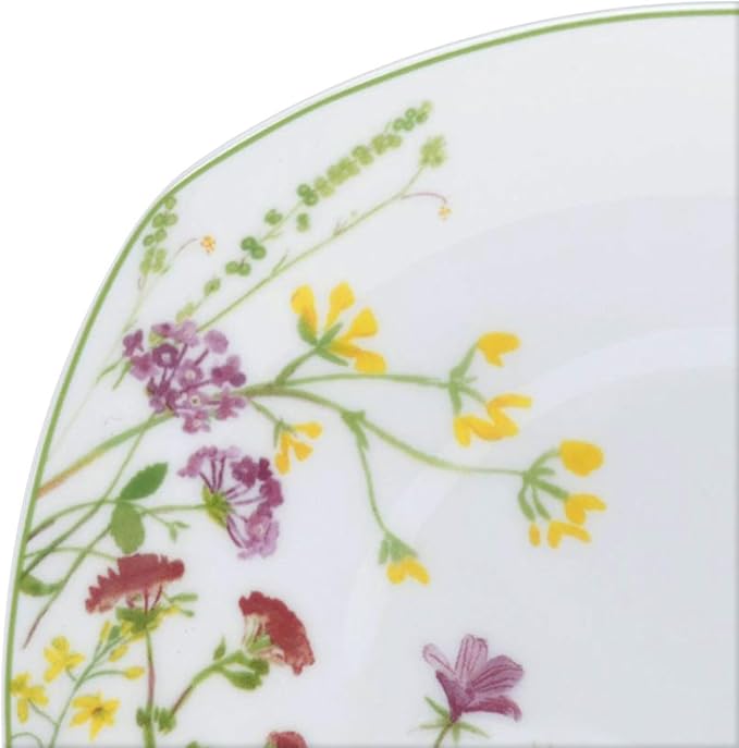 Mikasa Wildflower Garden Dinnerware Set, 16-Piece Bone China Dishes Service for 4, Square Plates and Bowls Set with Mugs, Floral Design, Dishwasher and Microwave Safe
