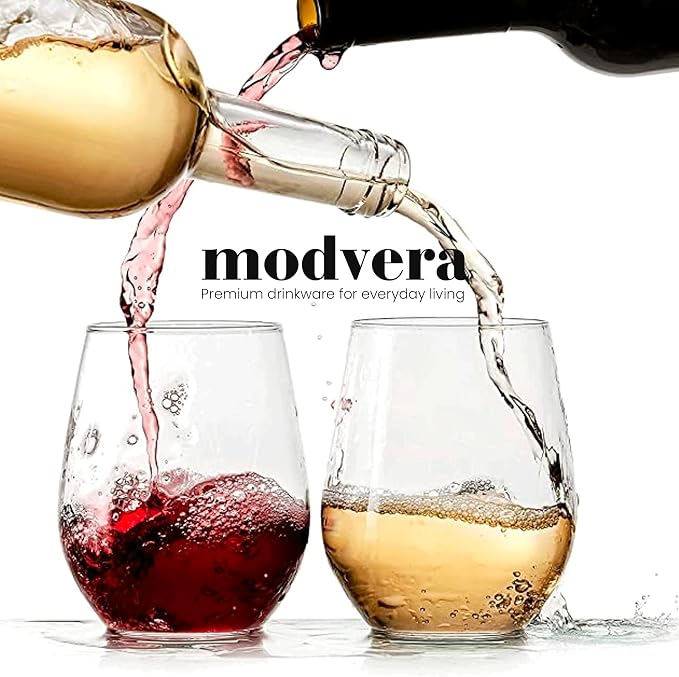 Stemless Wine Glass, Red & White 18oz Stemless Wine Glass Set of 6, Drink Glasses with Durable Chip Resistant Rim, Large Wine Glasses for Enhanced Aeration, Wine Accessories for Parties (18oz -6Pack)