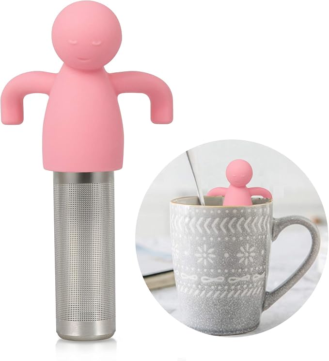 Leden Loose Leaf Tea Infuser Tea Steeper for Girl Kid Extra Fine Mesh Pink | Stainless Steel Fun Person-shaped Design Tea Strainer Filter with Silicone Handle for Loose Tea Ball for Cup Mug