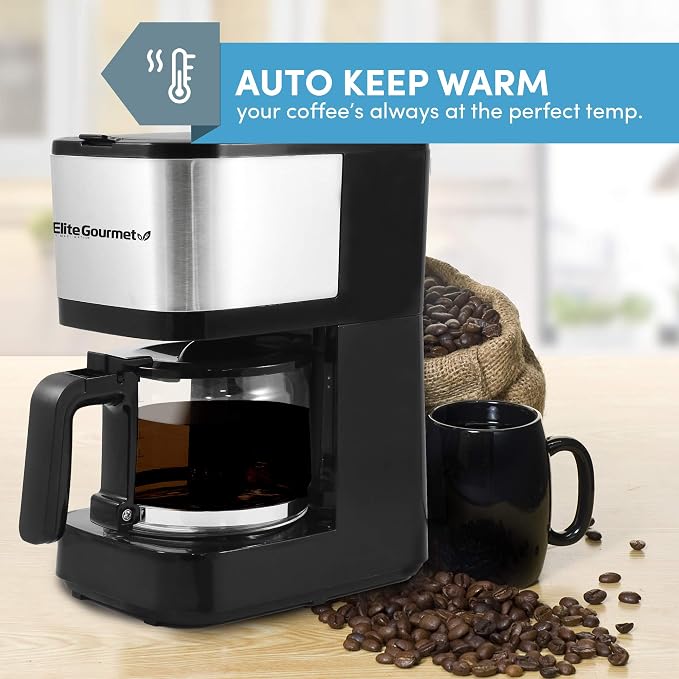 Elite Gourmet EHC9420 Automatic 5-Cup Drip Coffee Maker, Pause N Serve | Reusable filter, On/Off switch, and water level indicator for easy monitoring