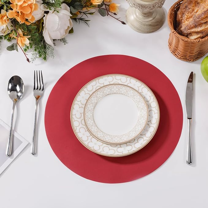 SHACOS 100 pcs Christmas Disposable Round Paper Placemats 13 inch Colored Paper Decorative Place Mats for Wedding Birthday Party Events Table Decoration, Dark Red (Pack of 2)