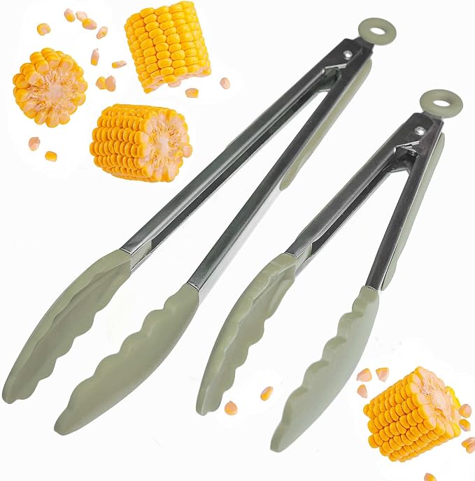 Starpack Get a Grip Silicone Kitchen Tongs (2-Pack, 9" + 12") - LFGB Non Toxic, 600°F Heat Resistant, BPA-Free - Heavy-Duty Stainless Steel, Locking - Dishwasher Safe for Nonstick Cookware