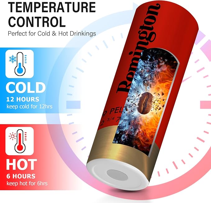 Funny Tumbler for Men Shotgun Shell 20oz Insulated Skinny Cup | Stainless Steel Travel Mug,Creative Gift for Dad,Husband,Friends,Hunters,Includes 1 Cup and 1 Lid
